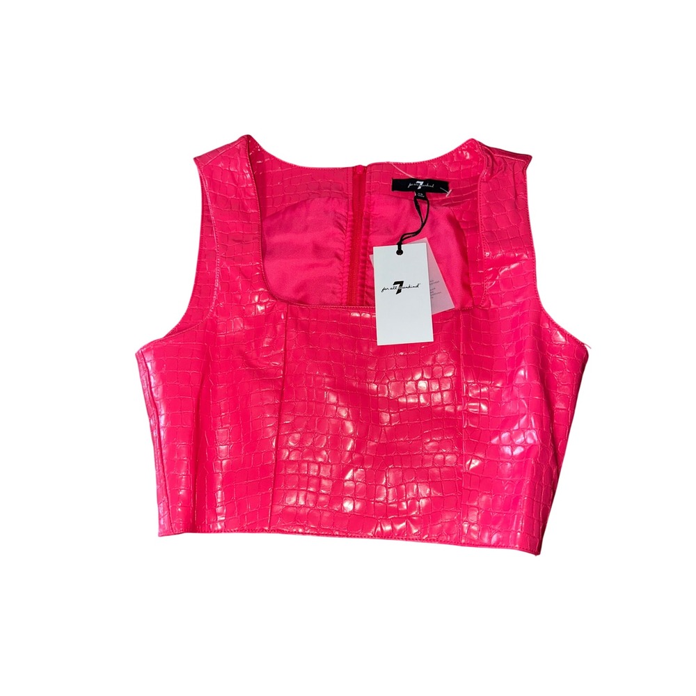 7 For All Mankind Pink Croc Embossed Faux Leather Biker Crop Top XS NWT